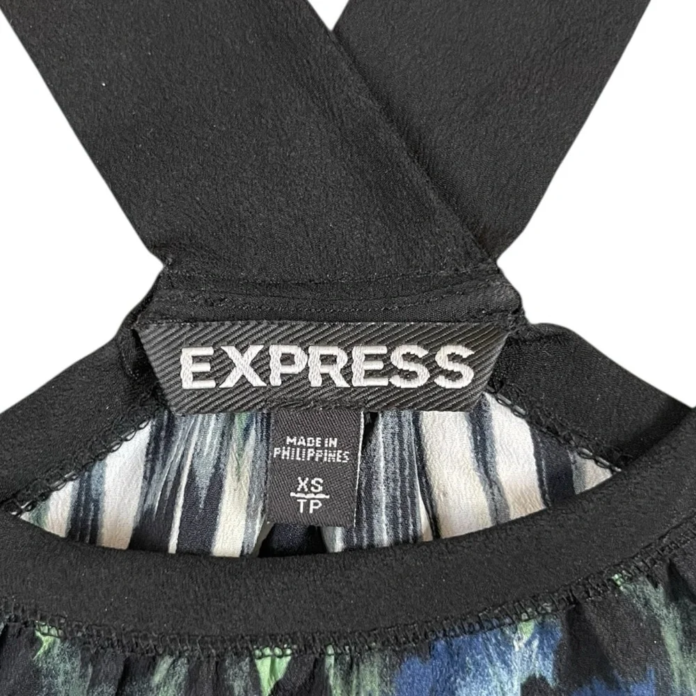 Express Abstract Print Racerback Tank Top Green Black White XS‎